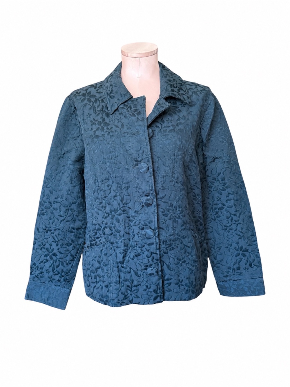 Croft & Barrow Teal Blue Floral Jacquard Blazer Jacket